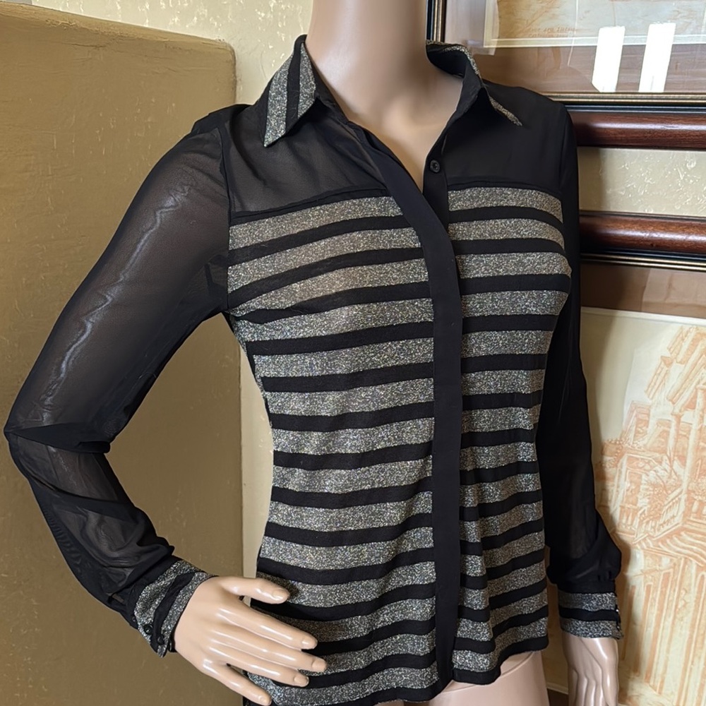 Bebe Y2K Vintage Black Shimmer Shirt sz XS